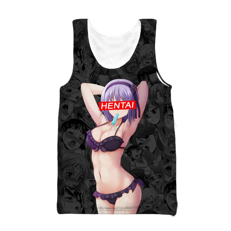 Ahegao Vest Anime 3D Print Men Women Streetwear Hentai Pattern O Neck Hip Hop Tank Top 5 - Anime Swimsuits
