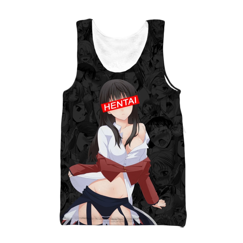 Ahegao Vest Anime 3D Print Men Women Streetwear Hentai Pattern O Neck Hip Hop Tank Top - Anime Swimsuits