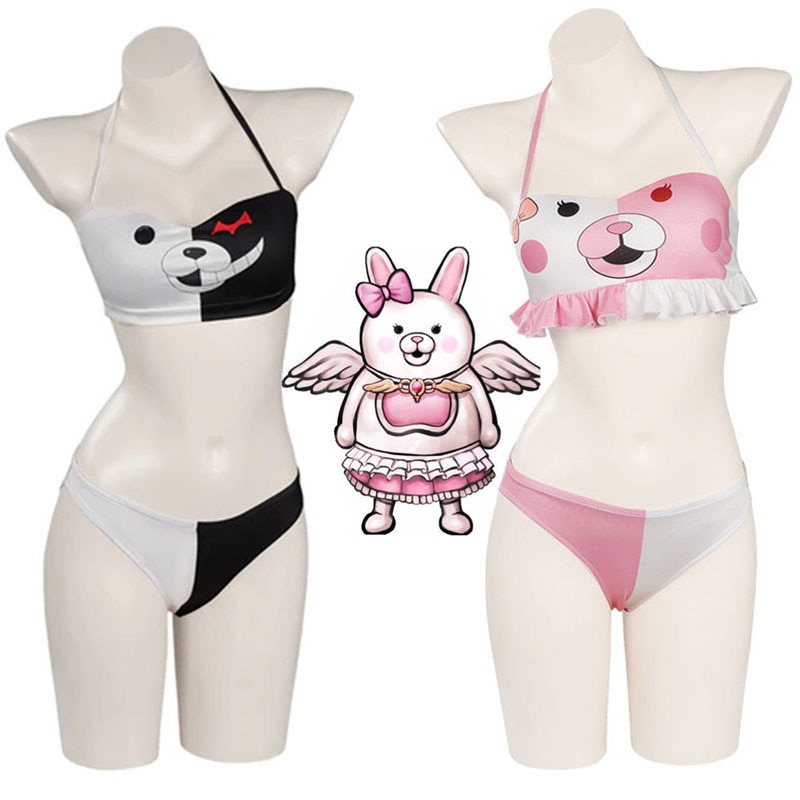 Danganronpa Monokuma Bikini Anime Apparel Cosplay Women Girl Beach Swimwear Underwear Lacing Swimsuit - Anime Swimsuits