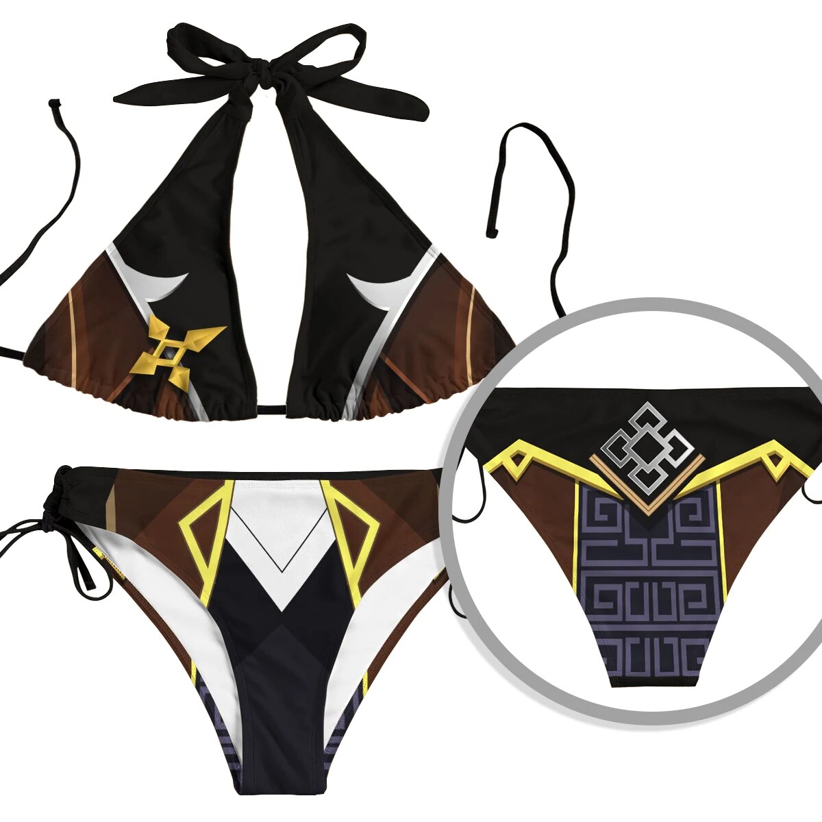 Game Genshin Impact Zhongli Morax Cosplay Costumes Swimsuit Women Girl Bikini Beach Split Suspenders Underwear Panties 2 - Anime Swimsuits