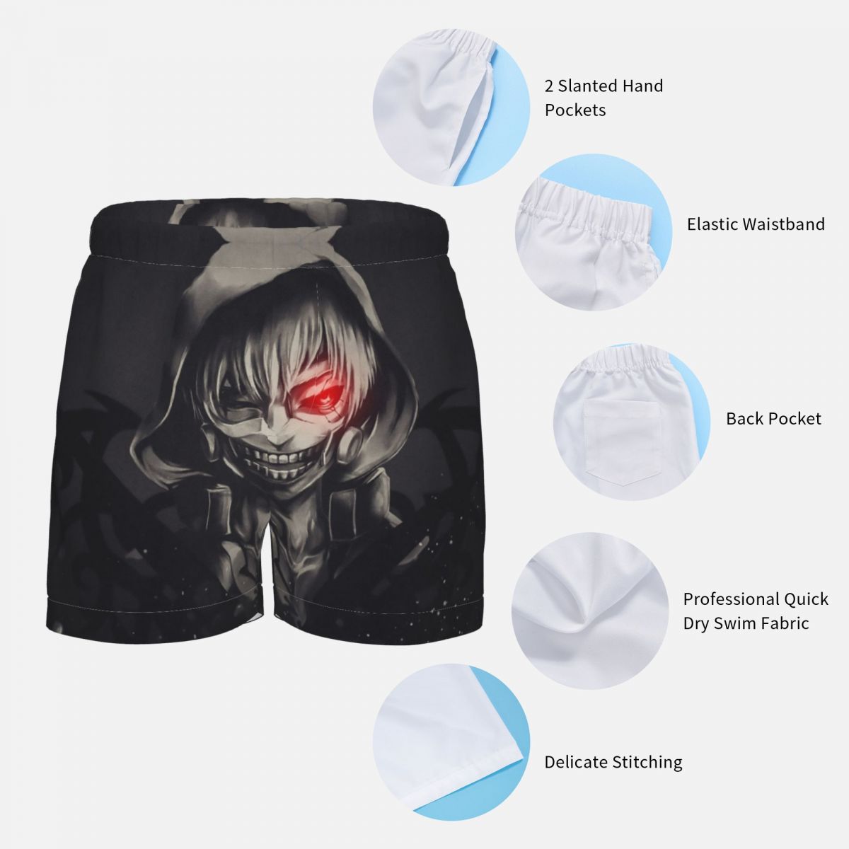 Tokyo Ghoul Shorts boy Quick Dry Swimwear Swimsuits Swim Boxer Trunks Surf Board Shorts With belt 4 - Anime Swimsuits