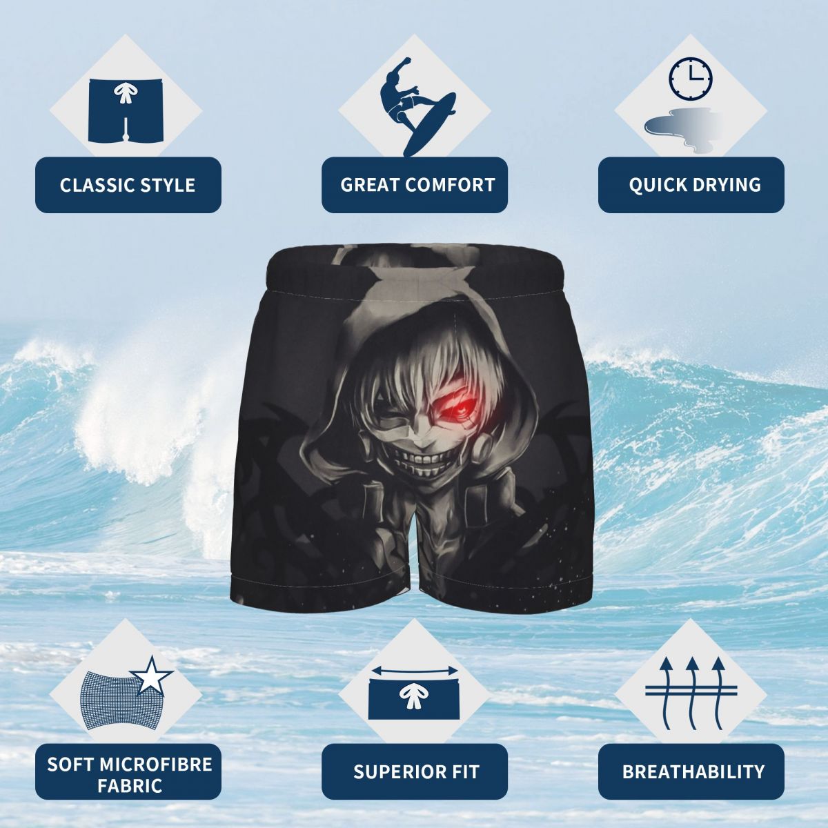 Tokyo Ghoul Shorts boy Quick Dry Swimwear Swimsuits Swim Boxer Trunks Surf Board Shorts With belt 5 - Anime Swimsuits