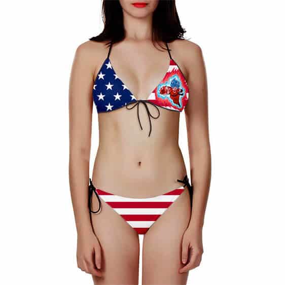 DBZ American Flag Son Goku Super Saiyan God Bikini Swimsuit front - Anime Swimsuits